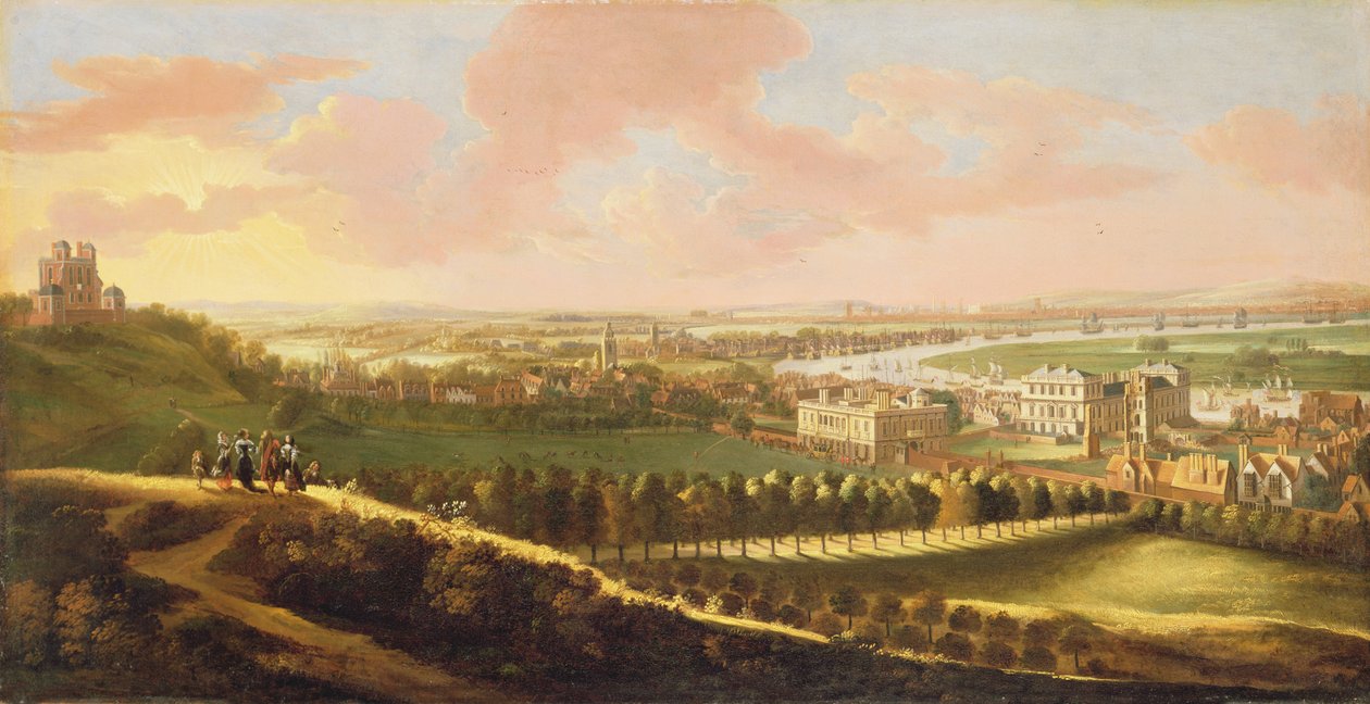 Londen vanaf Greenwich Hill, ca. 1680 door English School