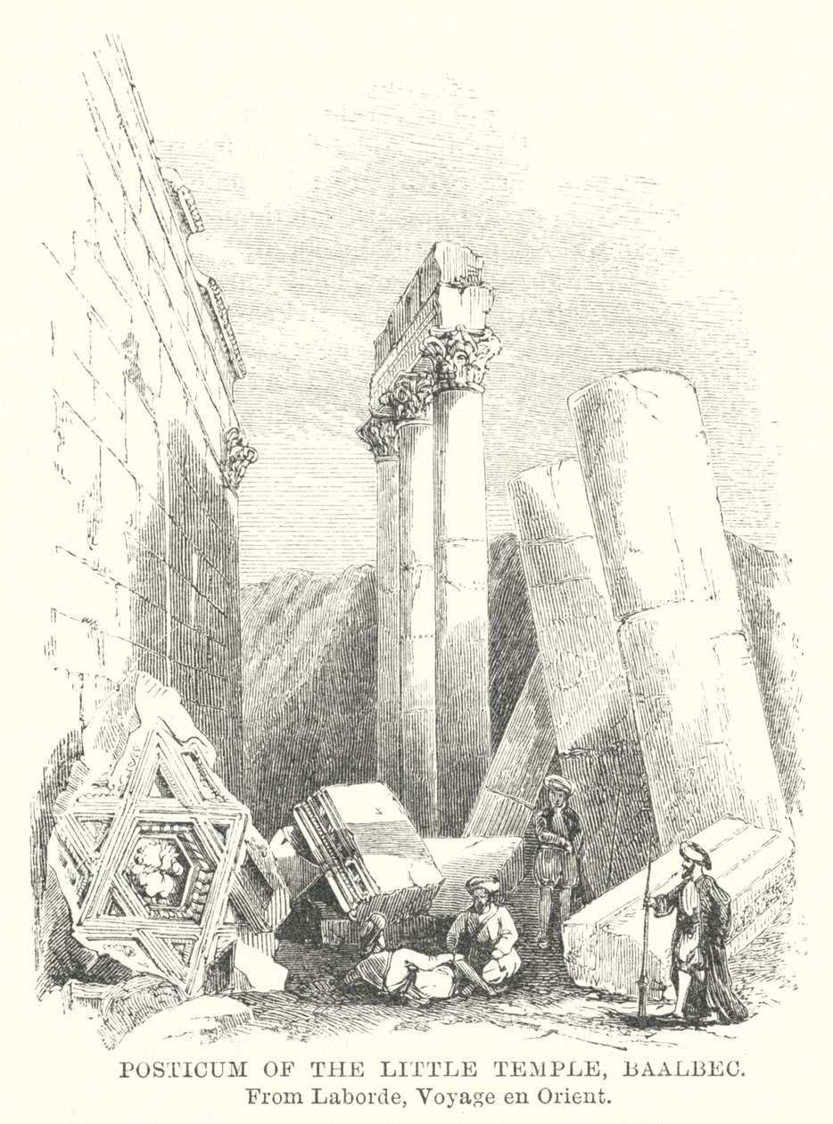 Posticum van de Kleine Tempel, Baalbec (gravure) door English School