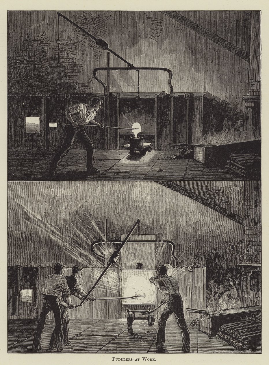Plassers aan het werk (gravure) door English School