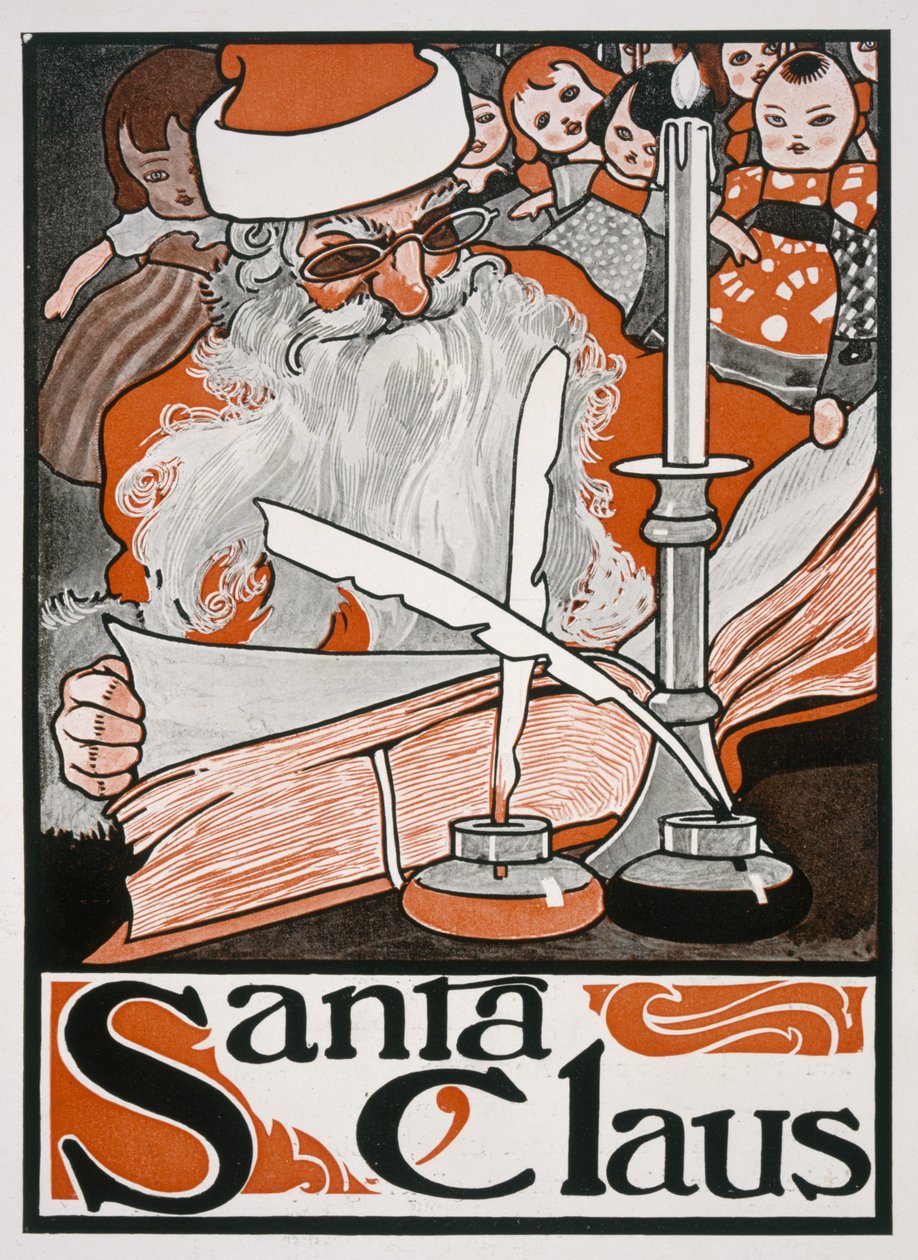 Kerstman (kleur litho) door English School