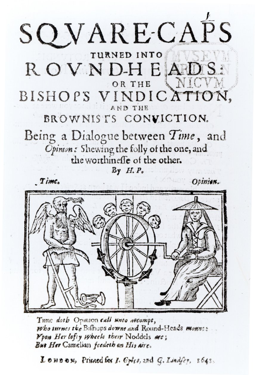 Square-Caps veranderd in Round Heads, 1642 door English School