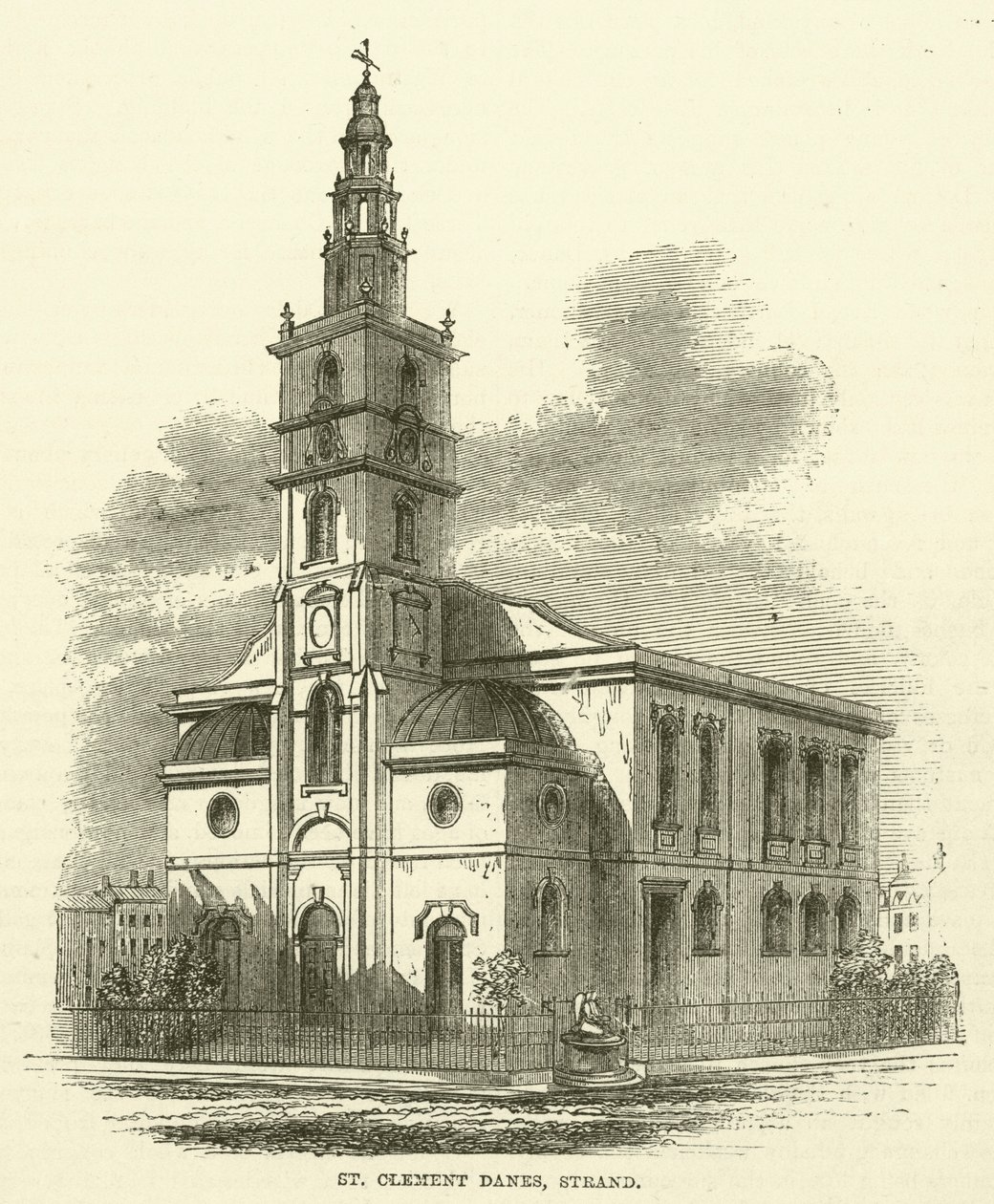 St Clement Danes, Strand (gravure) door English School
