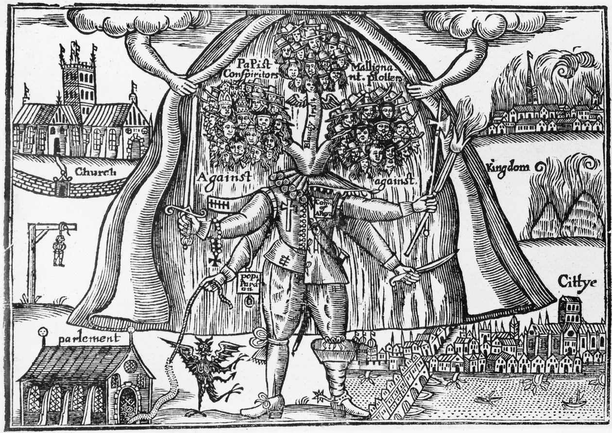 Het Monster van het Koninkrijk Ontmaskerd vanuit de Hemel, c.1640-43 door English School