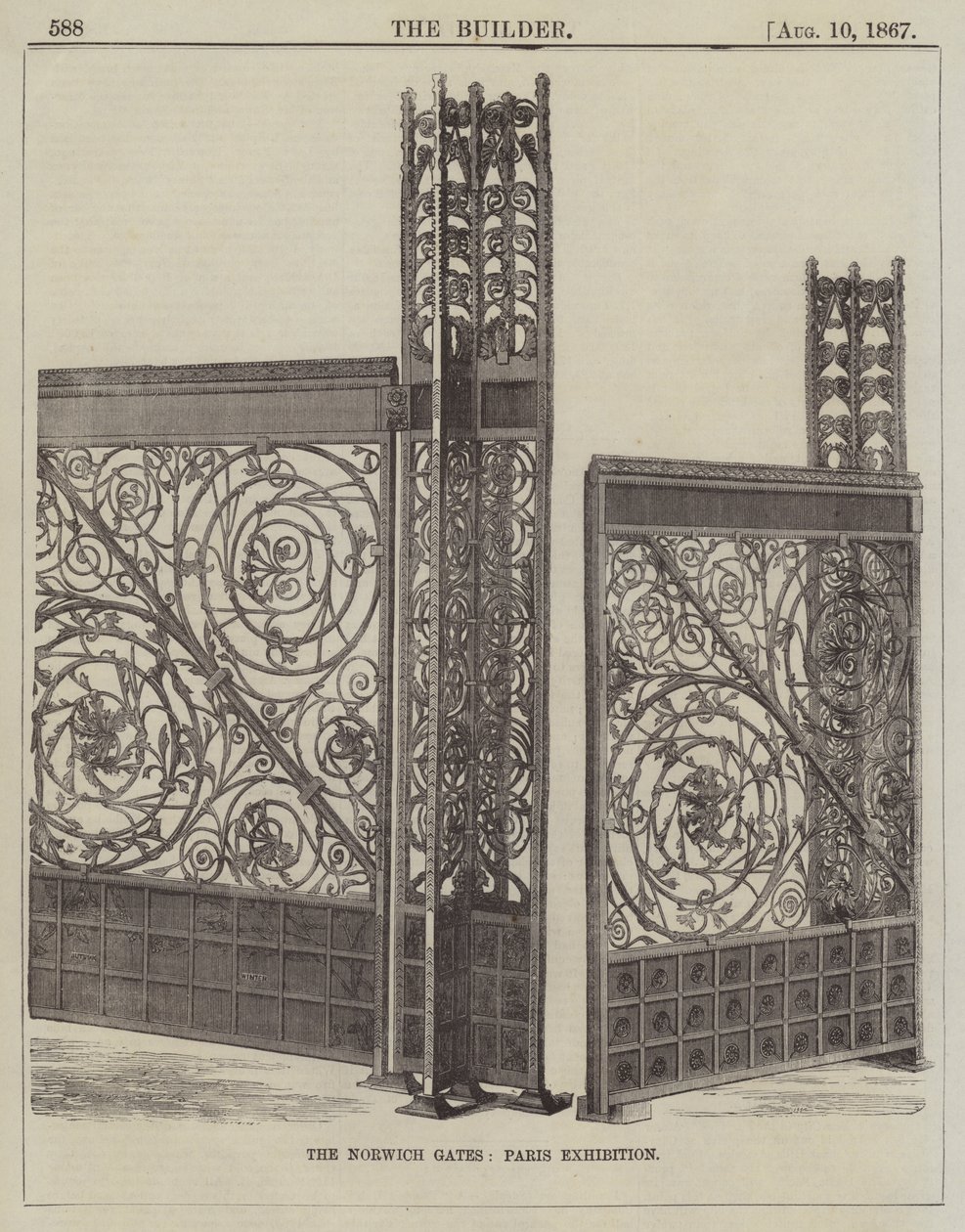 De Norwich Gates, Parijs Tentoonstelling (gravure) door English School