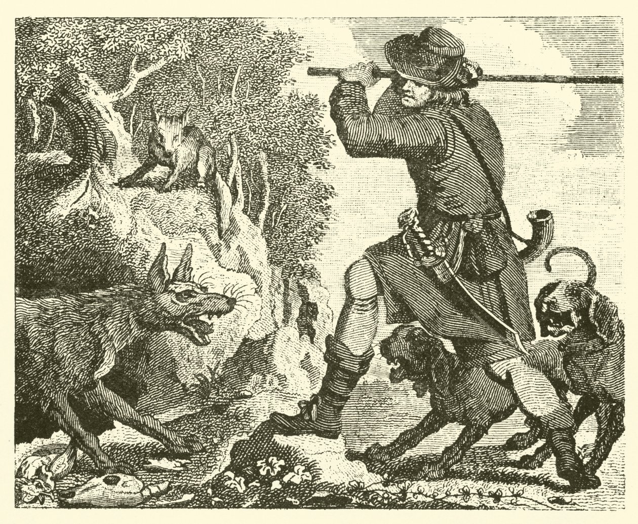 De vos en de wolf (gravure) door English School