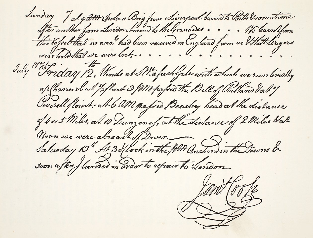 Het handschrift van James Cook, juli 1771 door English School