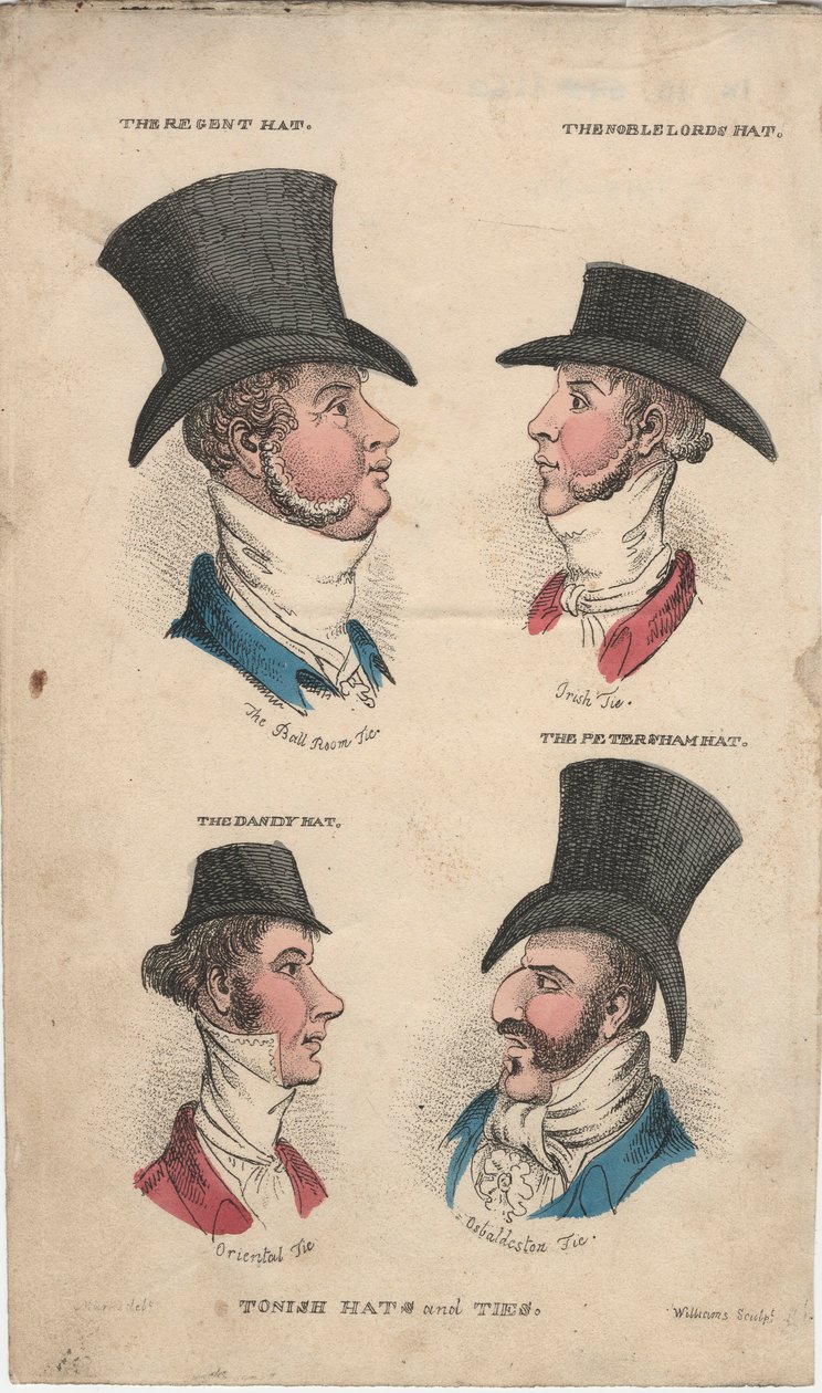Modieuze hoeden en dassen, ca. 1815-20 door English School