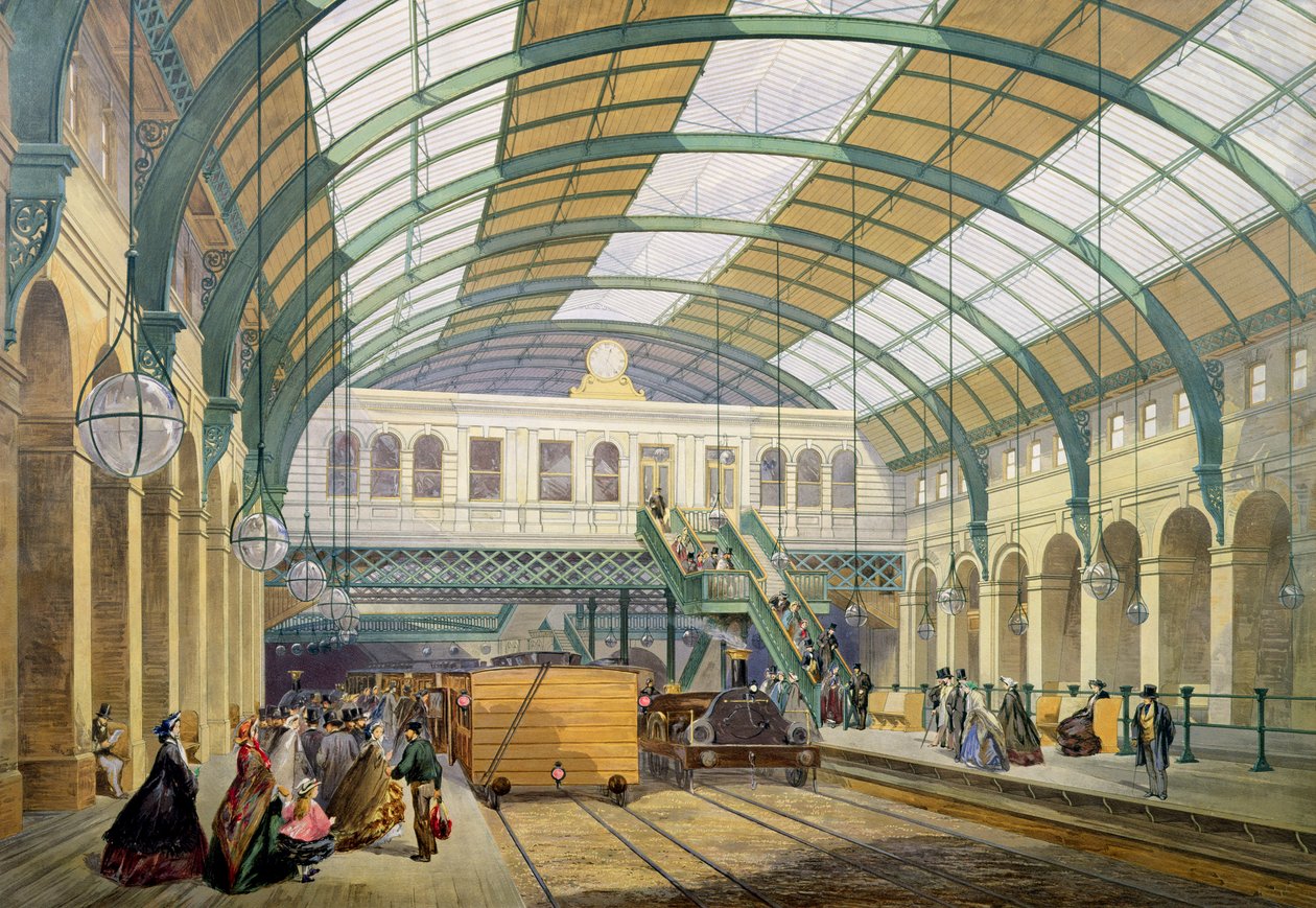Uitzicht op Kings Cross metrostation, ca. 1865 door English School