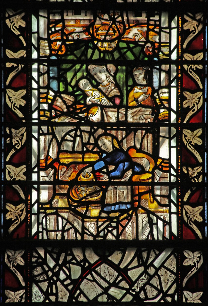 Raam w58 met de geboorte van St. Thomas Becket door English School