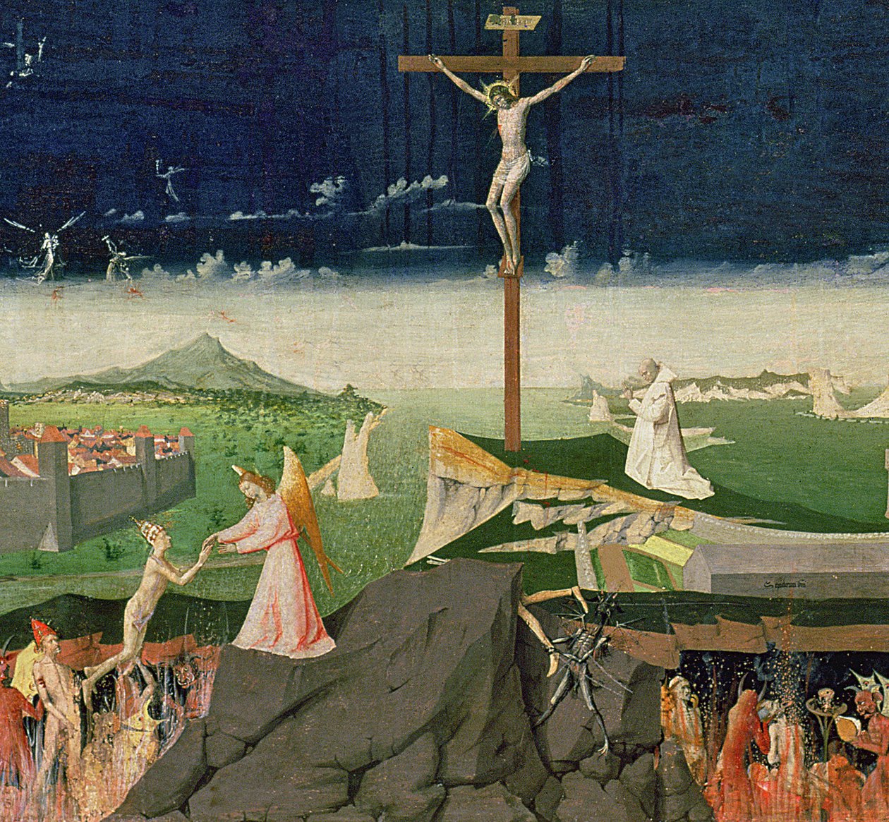 De Kroning van de Maagd, voltooid in 1454 (detail) door Enguerrand Quarton