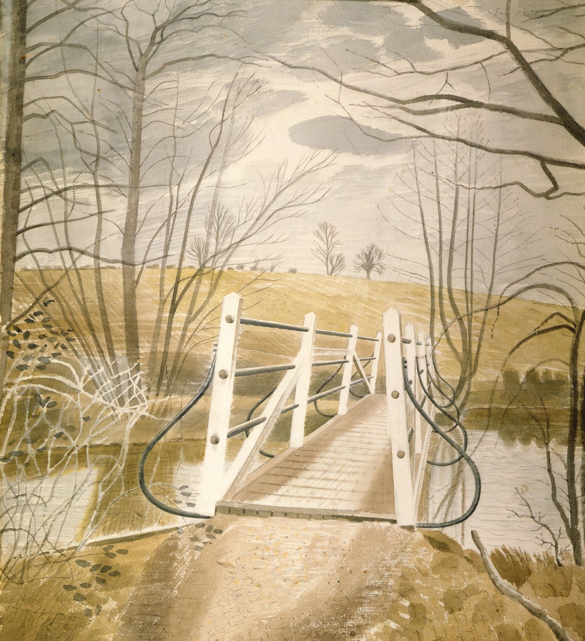 IJzeren brug bij Ewenbridge door Eric Ravilious
