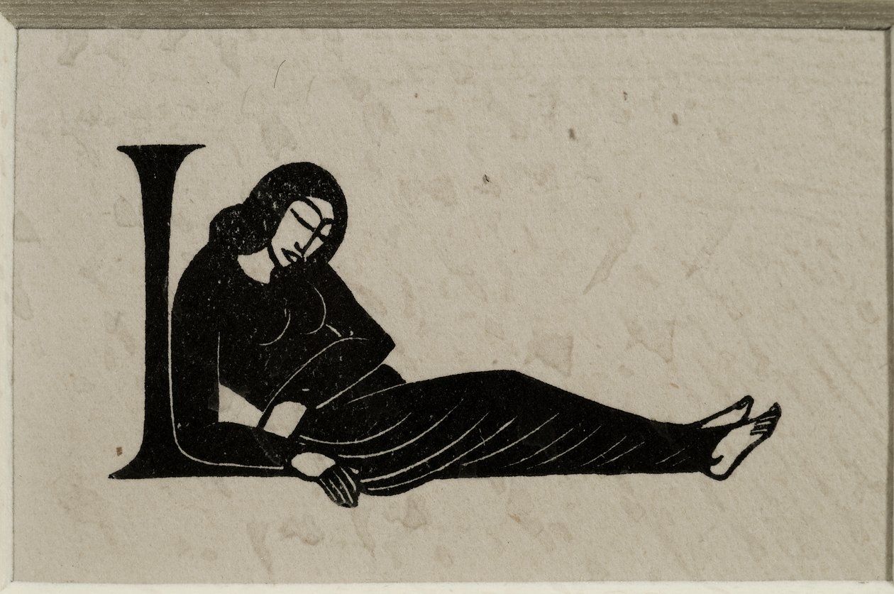 Initiaal L met vrouw door Eric Gill