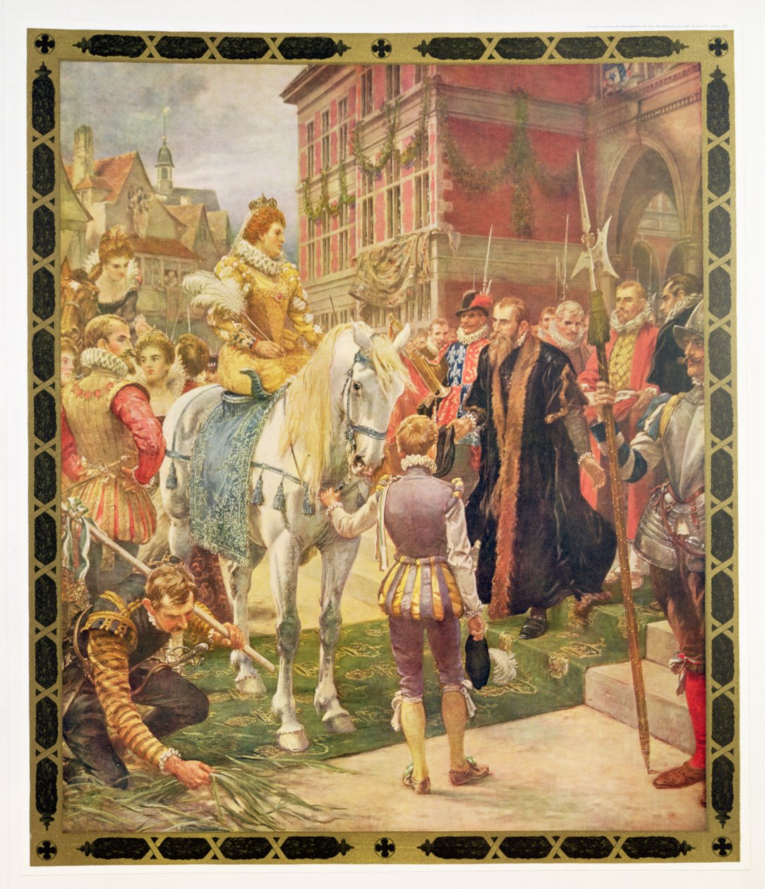 Koningin Elizabeth I (1530-1603) opent de Royal Exchange in 1570, illustratie uit Hutchinsons 