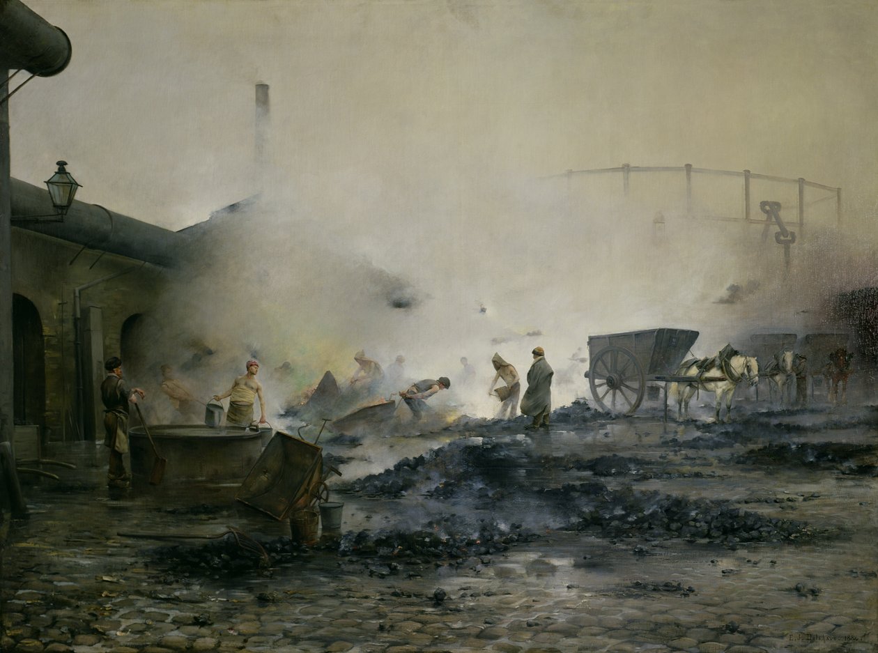 De gasfabriek in Courcelles, 1884 door Ernest Jean Delahaye