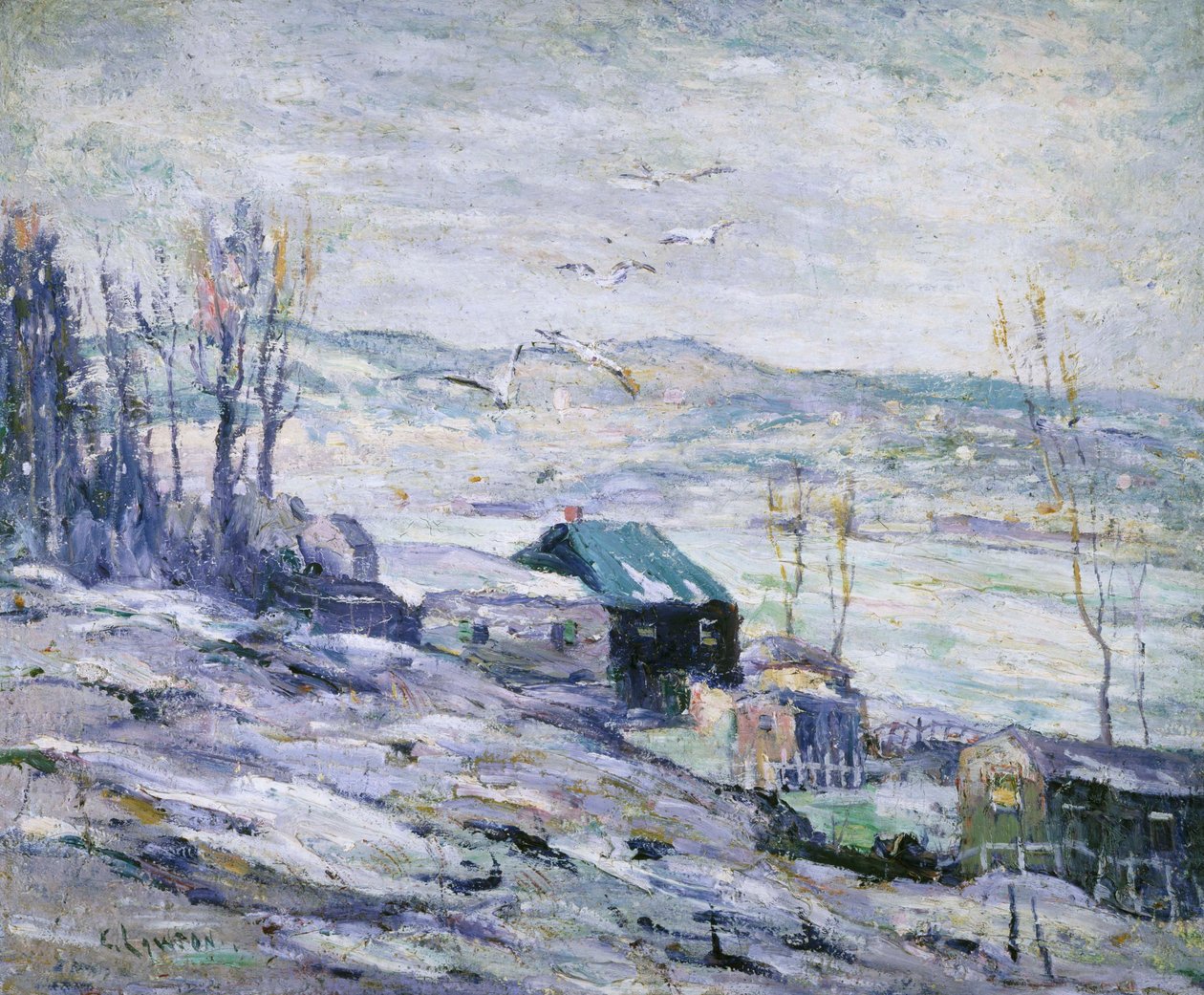 Winderige dag, Bronx River door Ernest Lawson