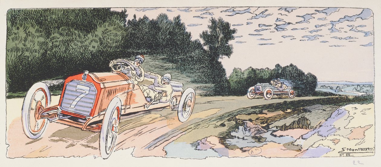 Arthur Duray in zijn Lorraine-Dietrich in de Ardennen rally in 1906, c.1910 door Ernest Montaut