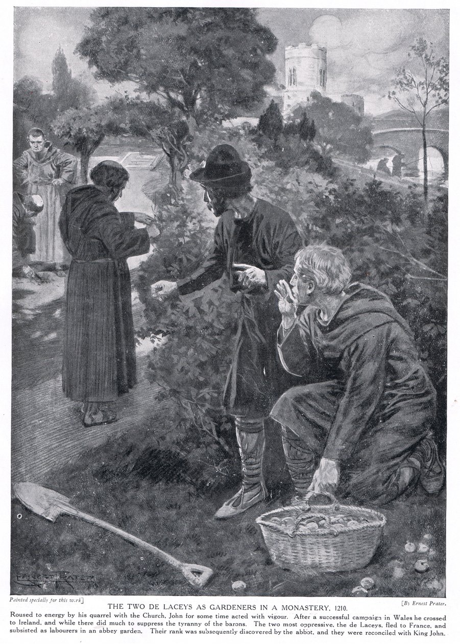 De twee de Laceys als tuinmannen in een klooster AD1210, jaren 1920 door Ernest Prater