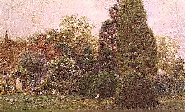 Kippen in een tuin door Ernest Arthur Rowe