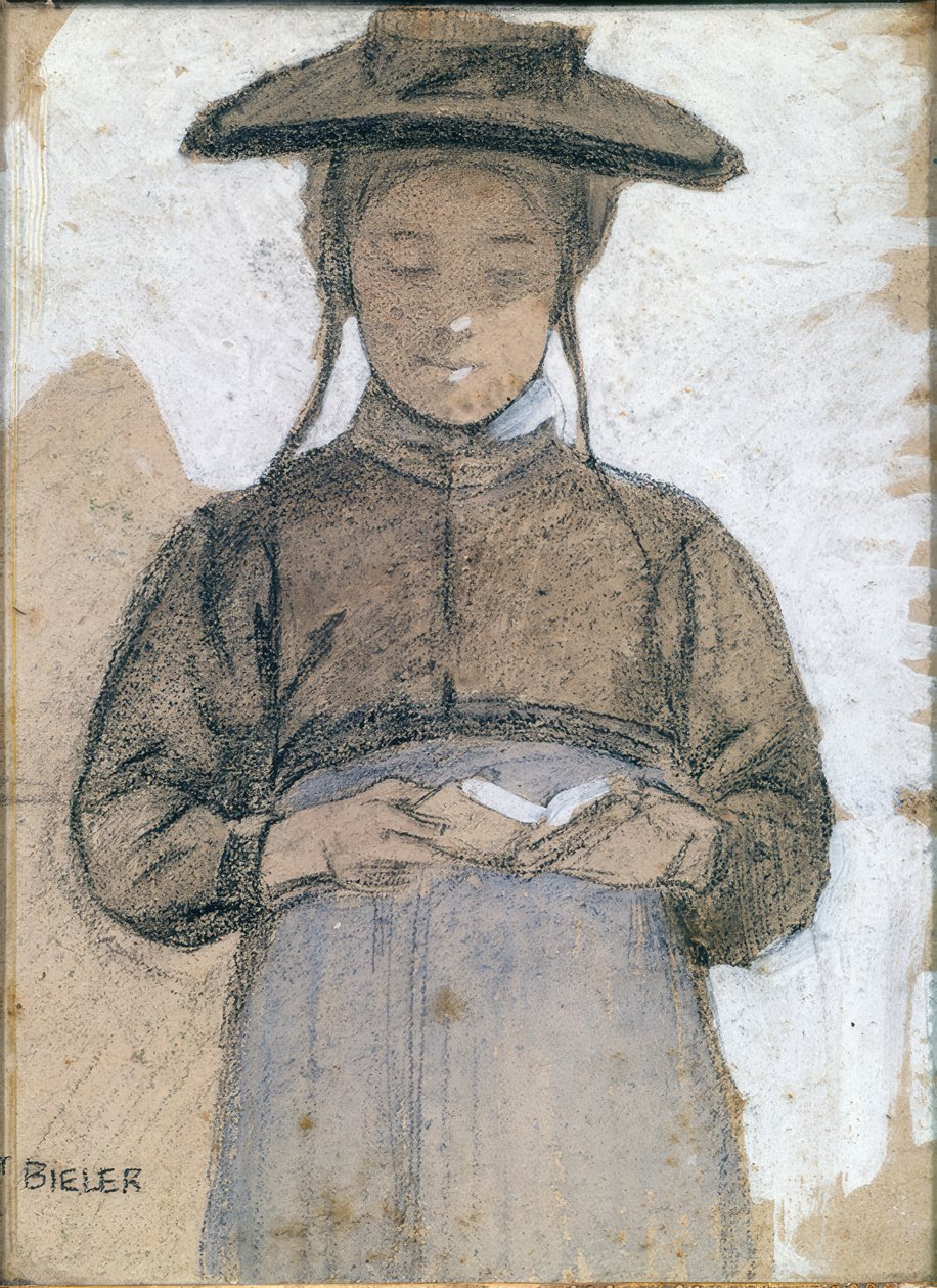 Jonge Walliser vrouw leest haar missaal door Ernest Bieler