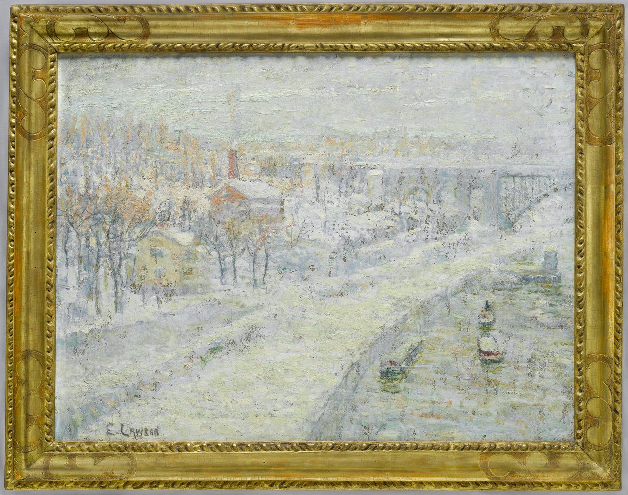 Winterlandschap - Washington Bridge, c.1907-10 door Ernest Lawson