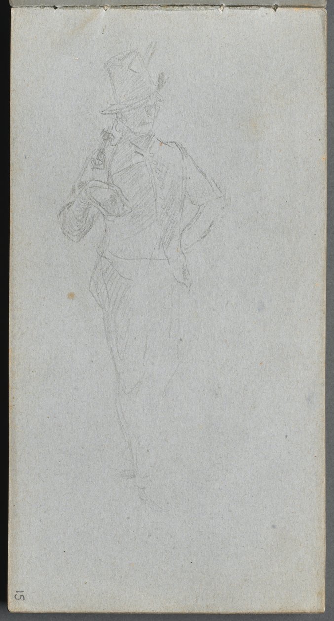 Schetsboek, pagina 15: Studie van een soldaat door Jean Louis Ernest Meissonier