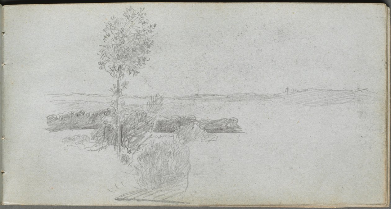 Schetsboek, pagina 28: Landschapsstudie door Jean Louis Ernest Meissonier