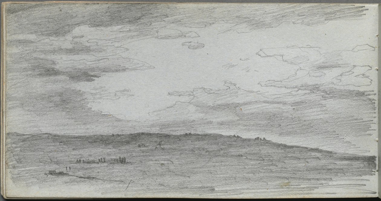 Schetsboek, pagina 34: Landschapsstudie door Jean Louis Ernest Meissonier