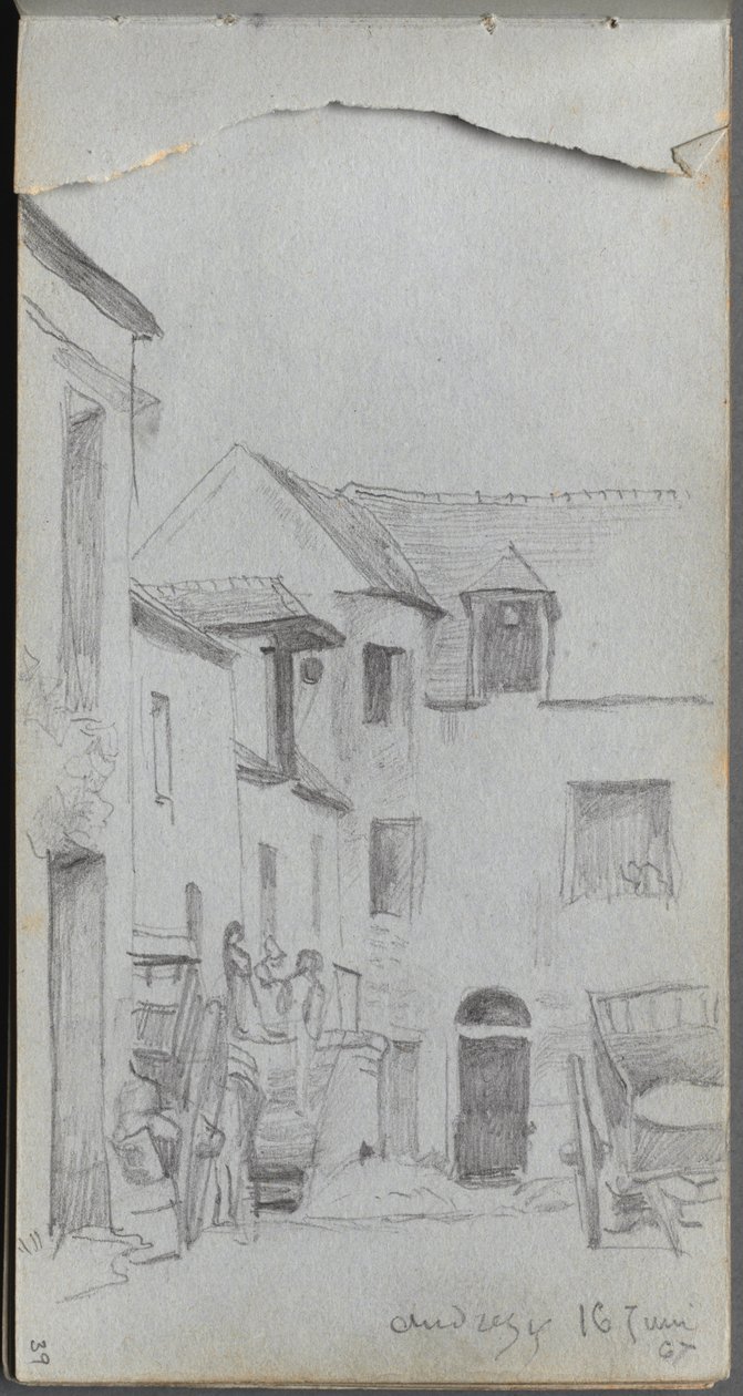 Schetsboek, pagina 39: Straatbeeld door Ernest Meissonier