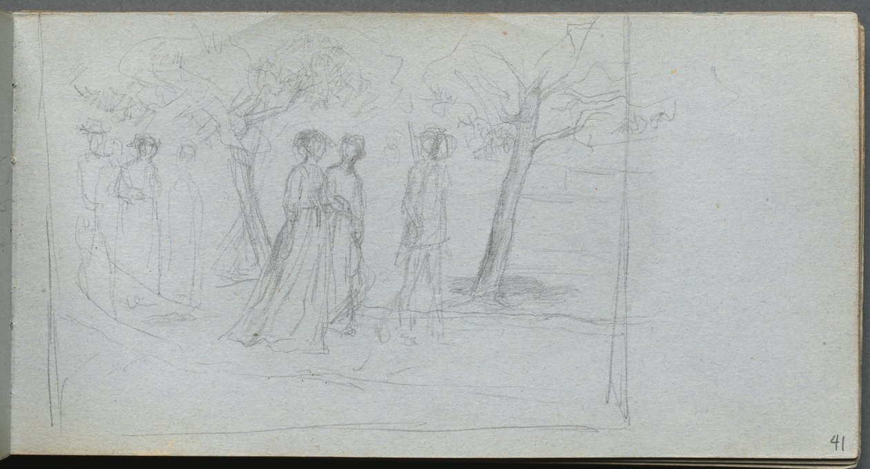 Schetsboek, pagina 41: Figuren in een landschap door Jean Louis Ernest Meissonier