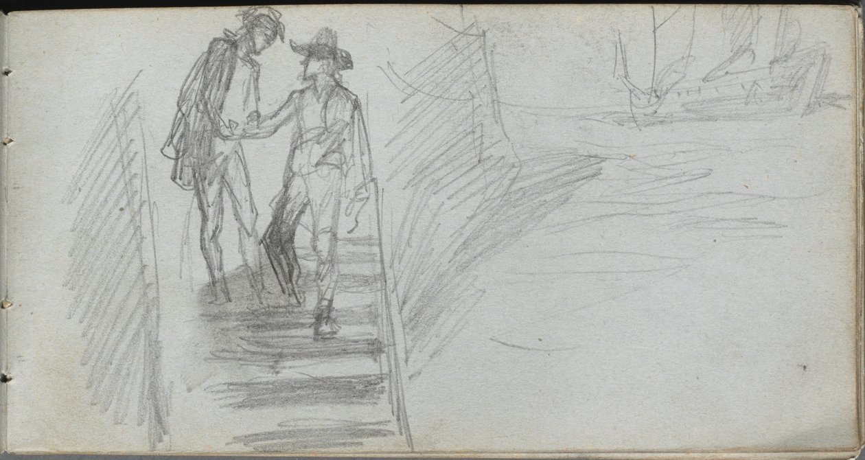 Schetsboek, pagina 64: Figuren op een Trap door Jean Louis Ernest Meissonier