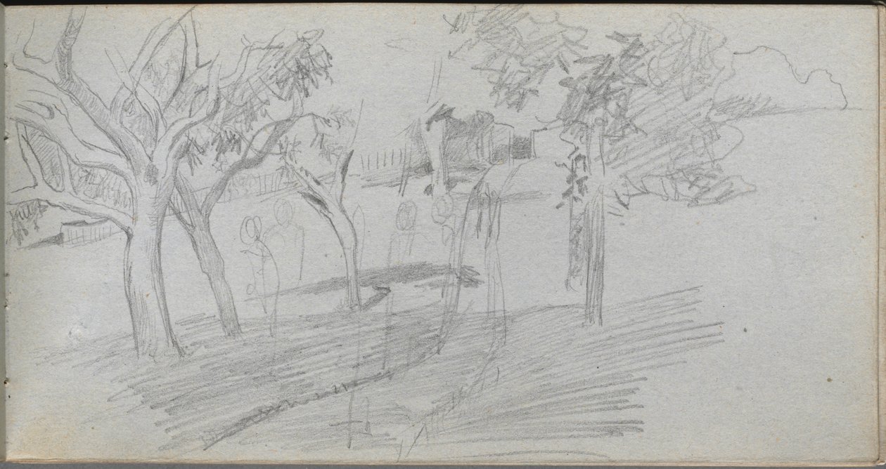Schetsboek, pagina 74: Landschapsstudie door Ernest Meissonier
