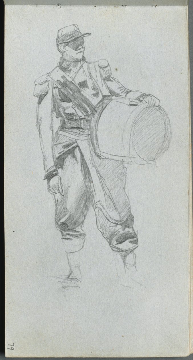 Schetsboek, pagina 79: Soldaat met trommel door Jean Louis Ernest Meissonier