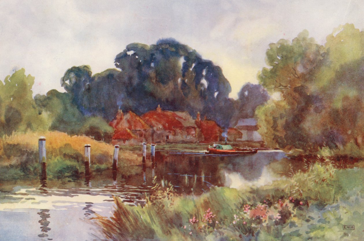 Rivier de Theems: Pangbourne (kleur litho) door Ernest William Haslehust