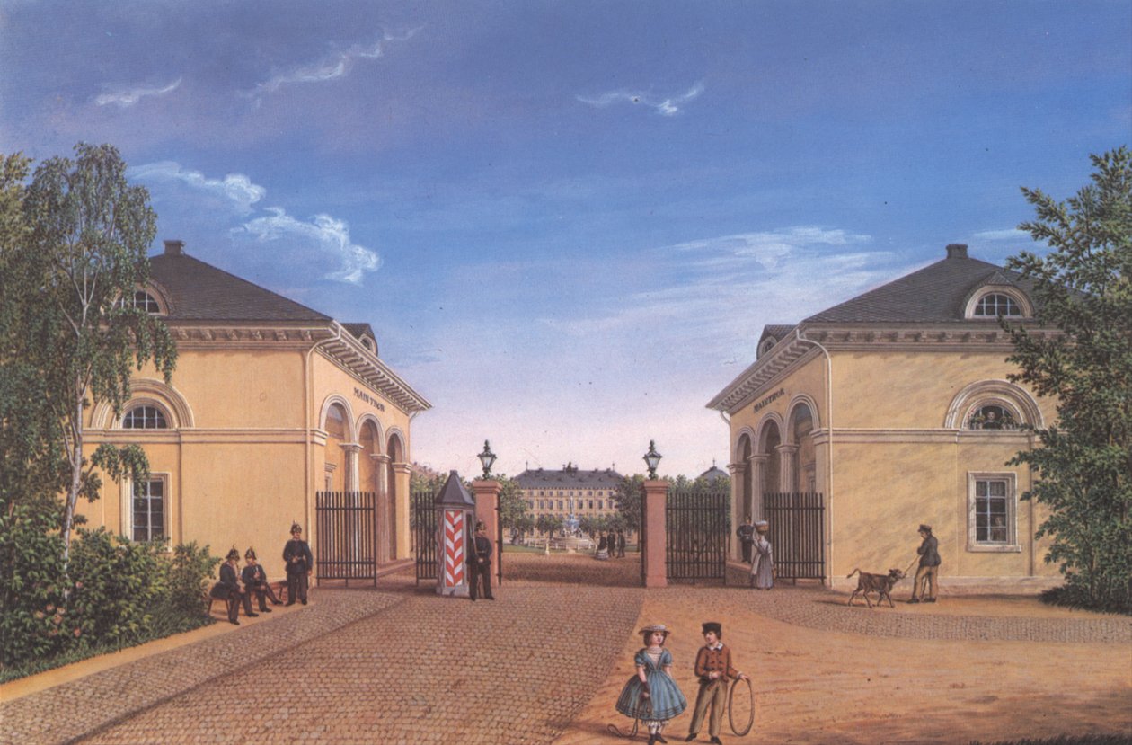 Darmstadt, Frankfurter Tor met uitzicht op Mathildenplatz door Ernst August Schnittspahn
