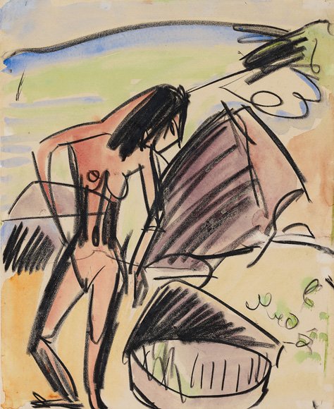Vrouwelijk Naakt op het Strand door Ernst Ludwig Kirchner