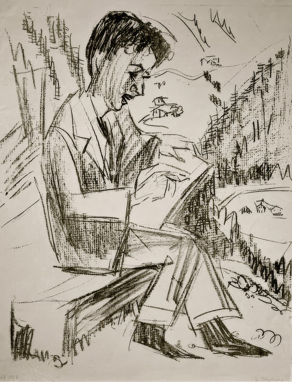 Tekende jonge man door Ernst Ludwig Kirchner