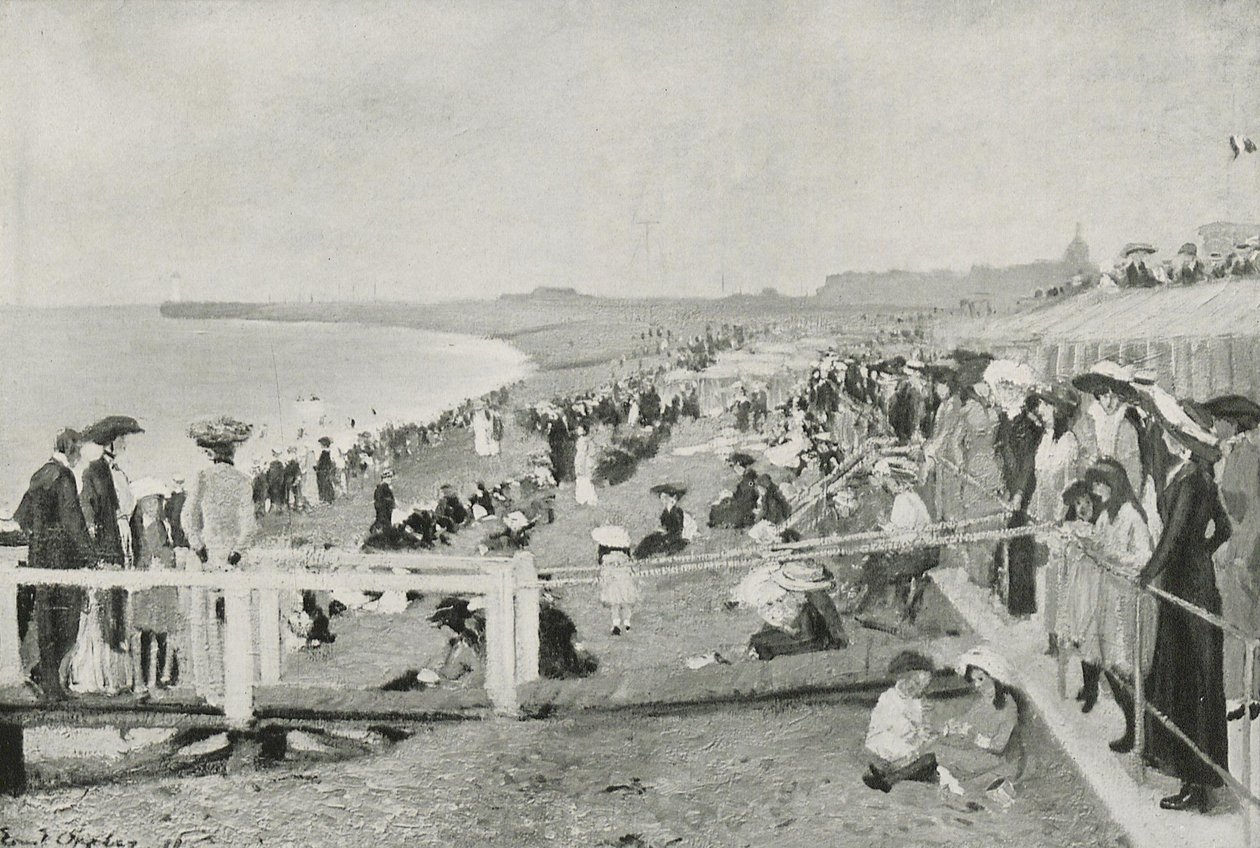 Strandleven in Dieppe door Ernst Oppler