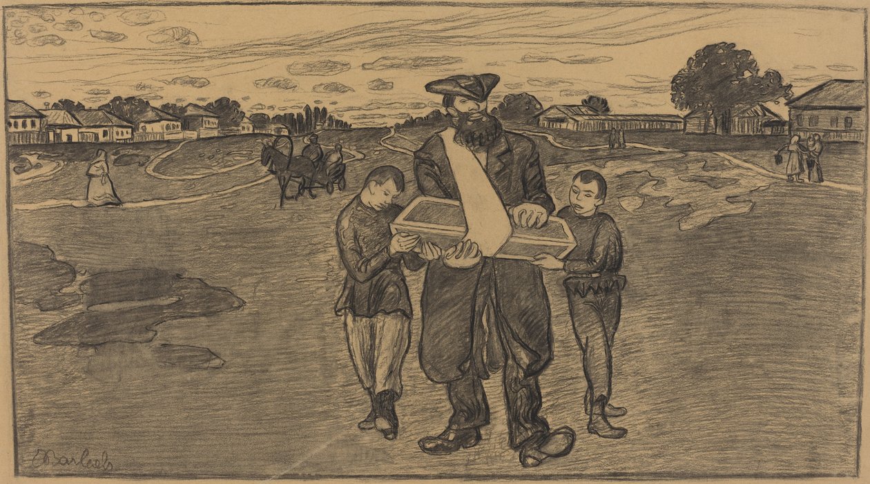 Kinderbegrafenis in Rusland door Ernst Barlach