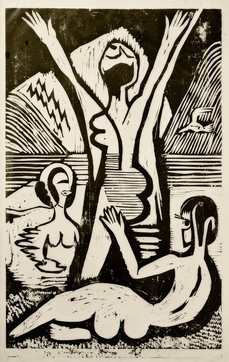 Baden in het meer door Ernst Ludwig Kirchner