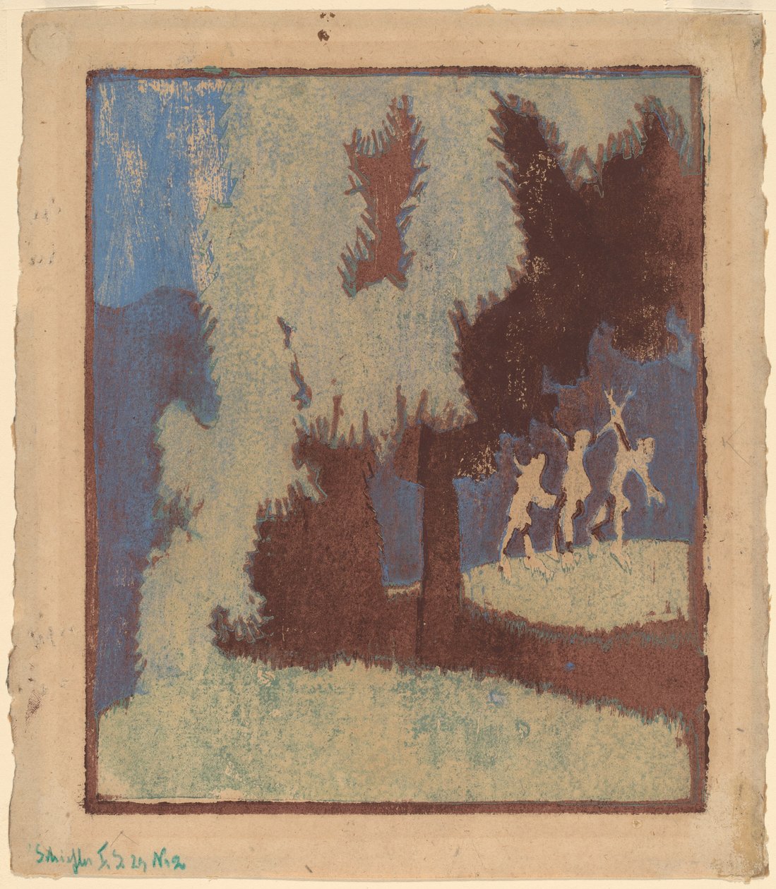 Kastanjebomen in maanlicht door Ernst Ludwig Kirchner