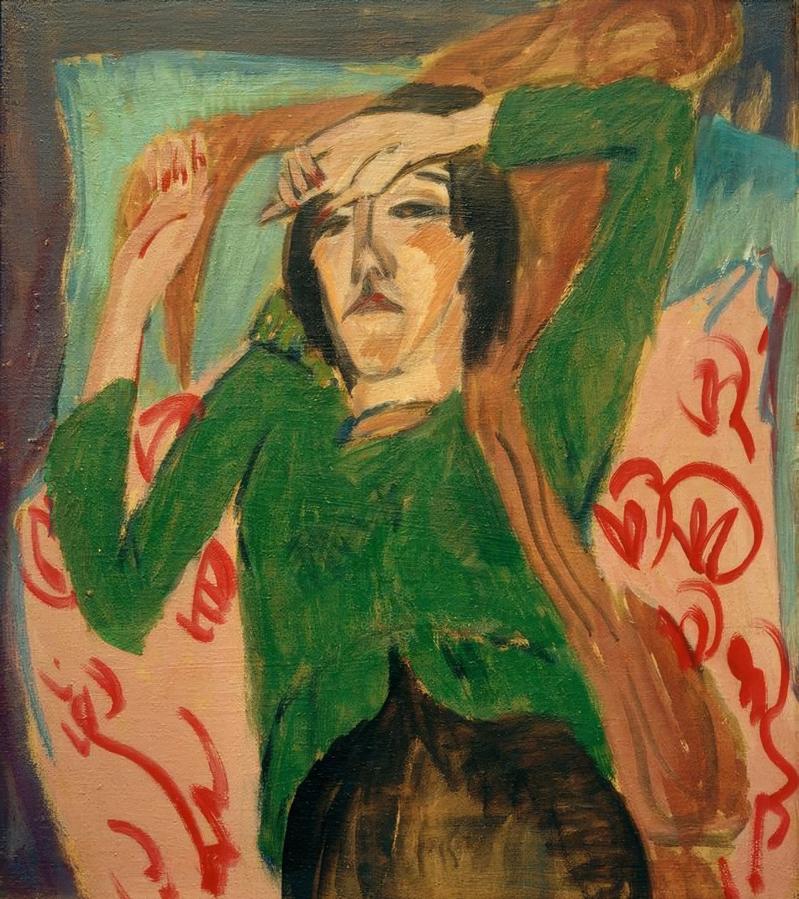 Vrouw in groene jas door Ernst Ludwig Kirchner