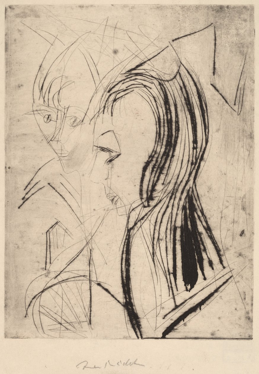 Hoofden van Twee Meisjes door Ernst Ludwig Kirchner