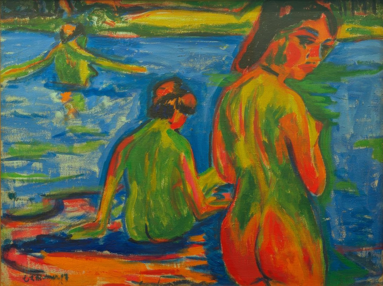 Meisjes badend in het meer door Ernst Ludwig Kirchner