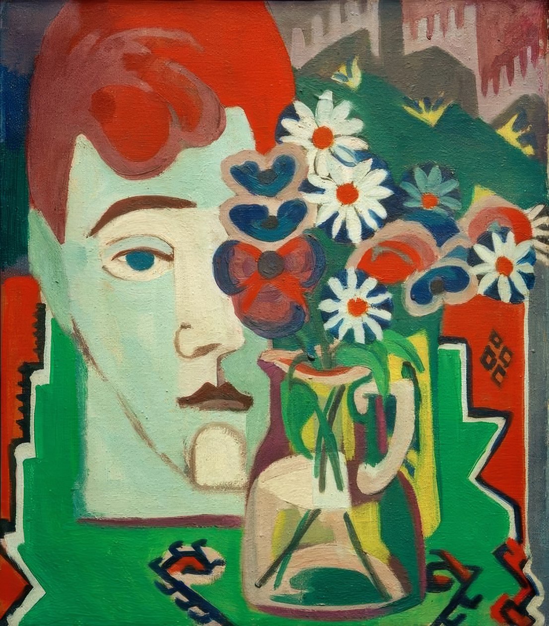 Müllerkop met bloemen door Ernst Ludwig Kirchner