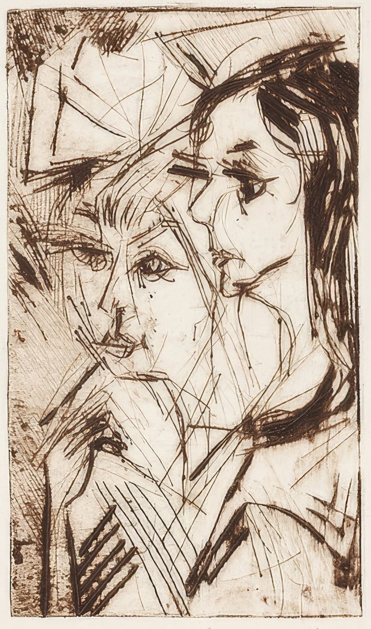 Twee meisjeshoofden. 1919 door Ernst Ludwig Kirchner