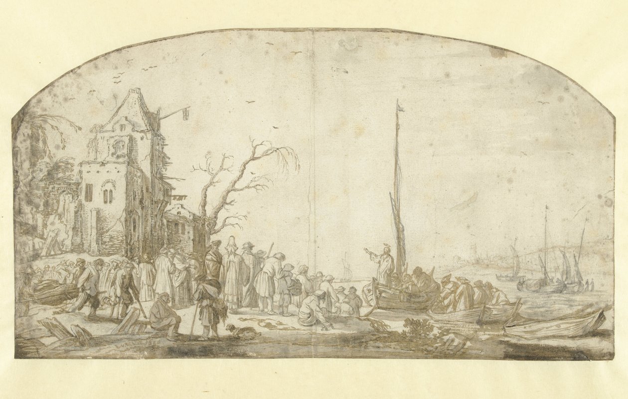 Christus predikend vanuit een boot door Esaias van de Velde