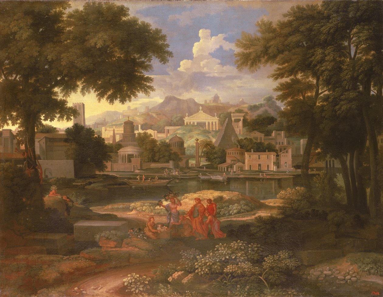 Landschap met Mozes Gered uit de Nijl door Etienne Allegrain