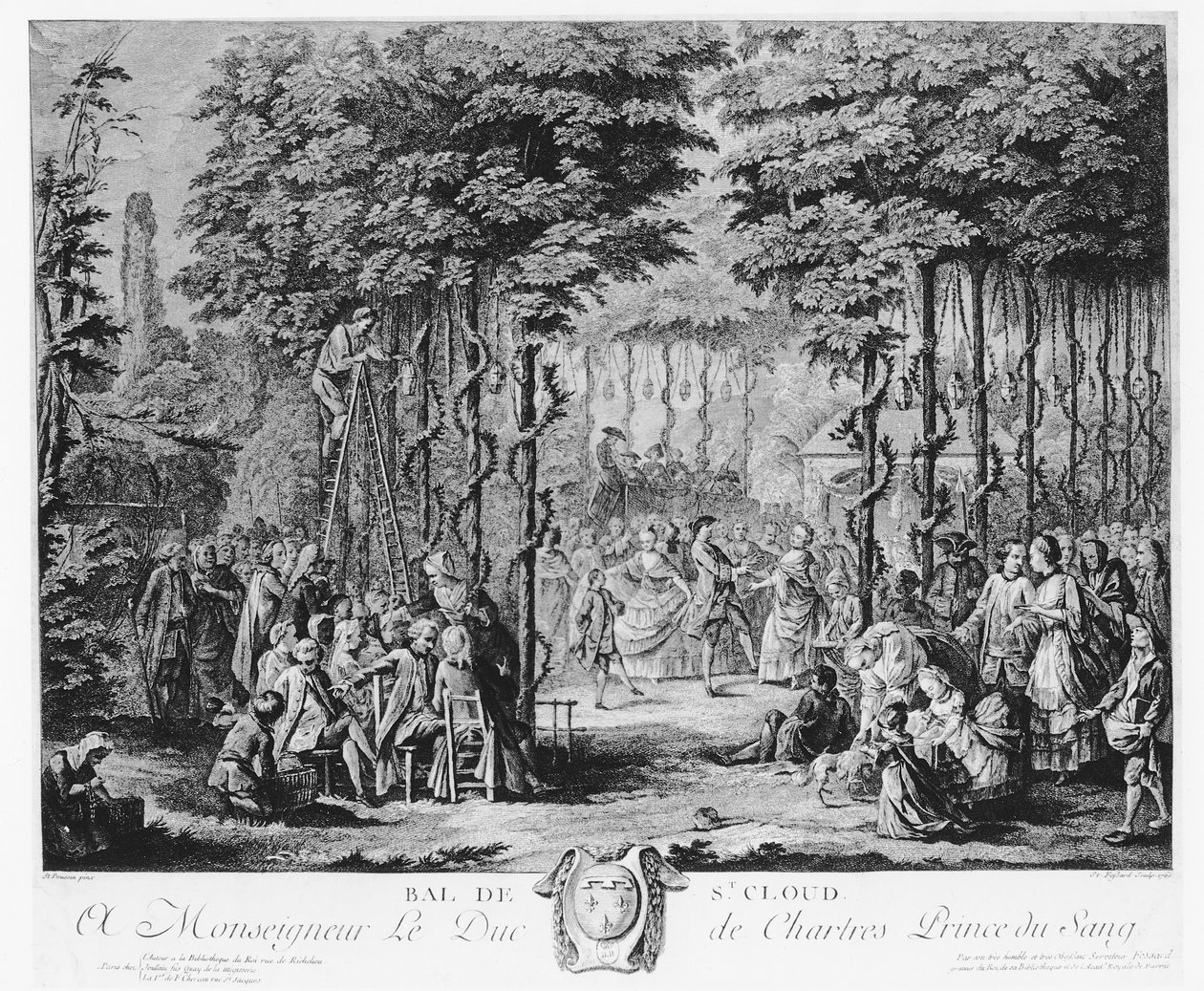 Bal in het Parc de Saint-Cloud, 1760 door Etienne Fessard