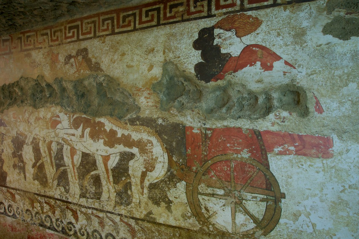 Muurschildering uit het Graf van de Infernal Quadriga (detail) door Etruscan