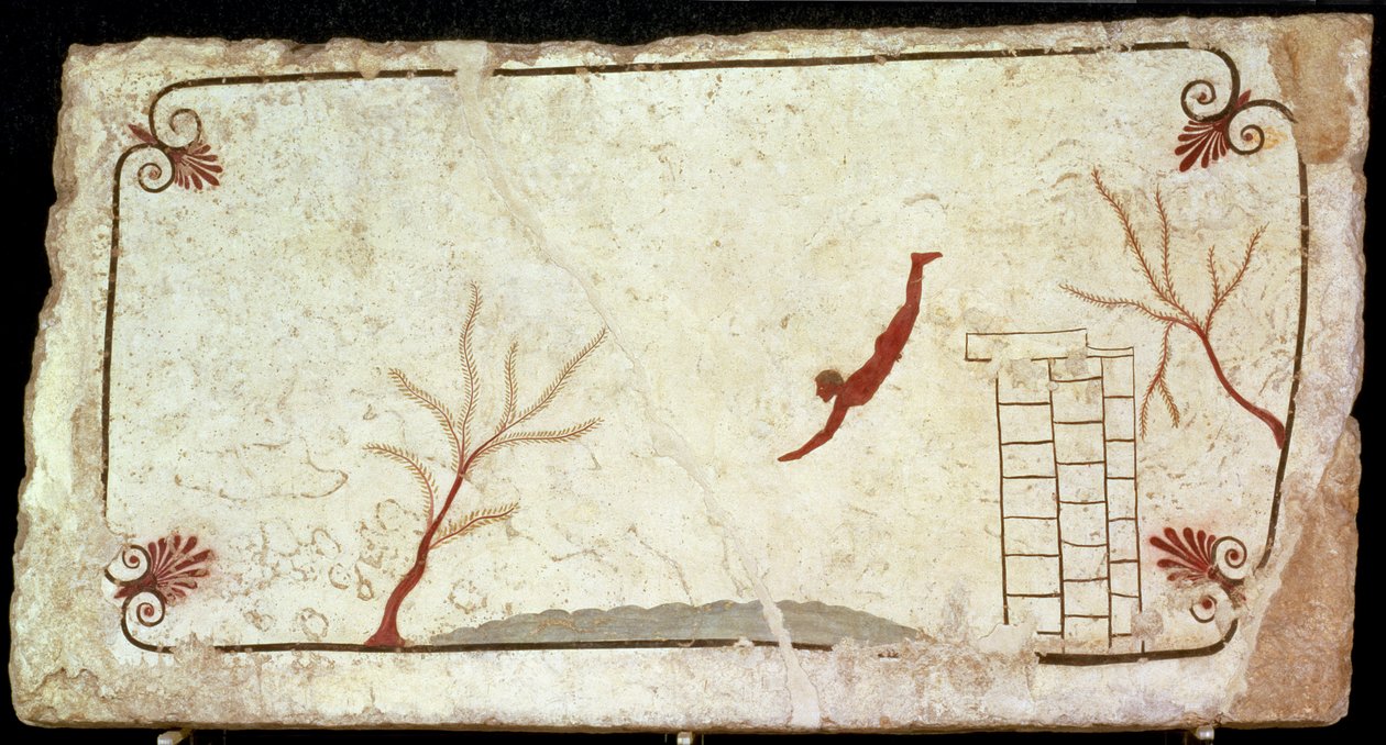 Schilderij uit het graf van de Duiker uit de zuidelijke begraafplaats van Paestum, 480-470 v.Chr. door Etruscan